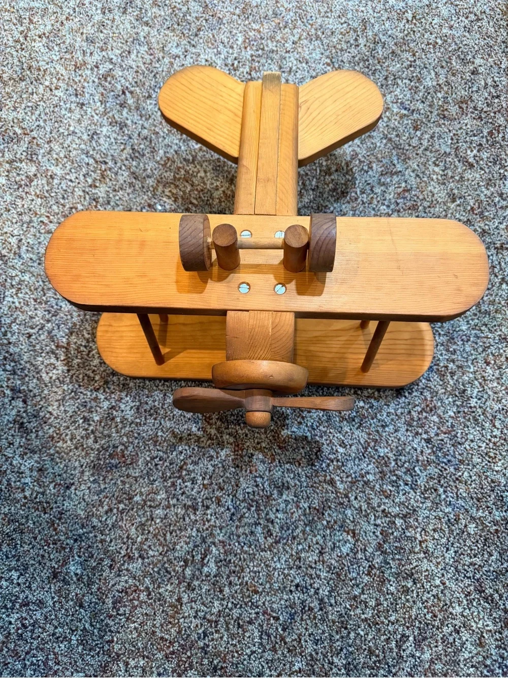 Handcrafted Wooden Biplane Toy - Natural Wood -5” Wingspan